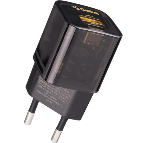Сетевое зарядное устройство Gelius Genesis GP-HC055 USB+Type-C 30W GaN (Incredible series) Transparent Black